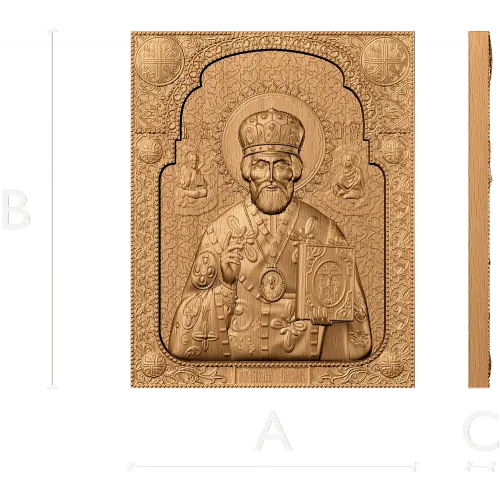 Икона Николай Чудотворец - резной деревянный декор высокого рельефа