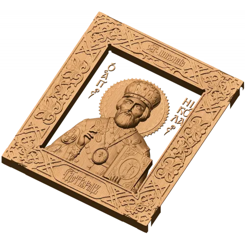 Резная икона Святого Николая Чудотворца в рамке - деревянный декор