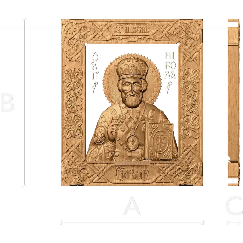 Резная икона Святого Николая Чудотворца в рамке - деревянный декор