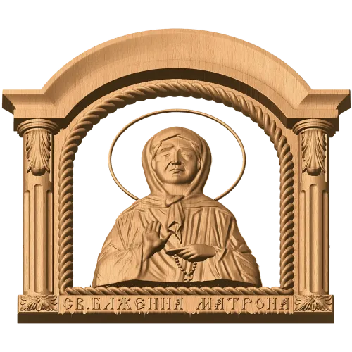 Резная икона «Святая Матрона» - деревянное панно в арке