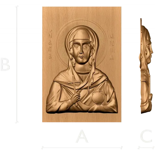 Резная икона «Святая Миропия» - барельеф из дуба/бука/ясеня