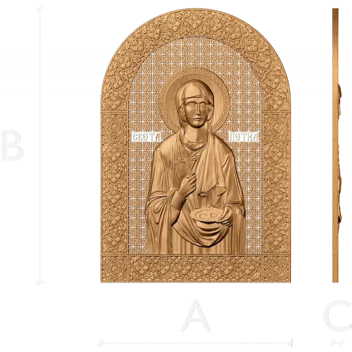 Резная деревянная икона «Святая Петка» - арочное панно из массива