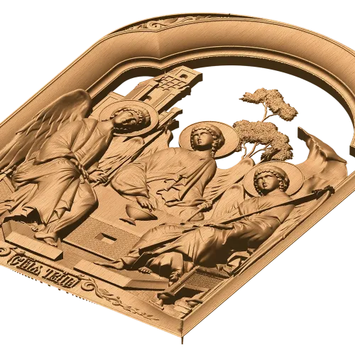 Резная икона «Святая Троица» - арочная деревянная панель