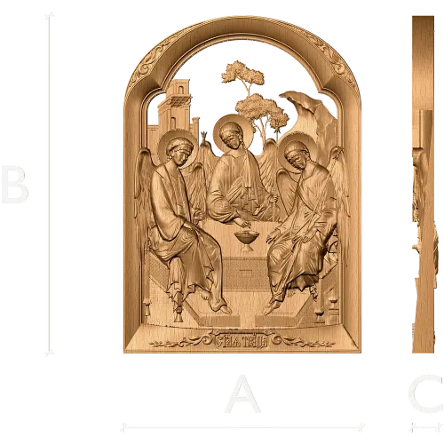 Резная икона «Святая Троица» - арочная деревянная панель