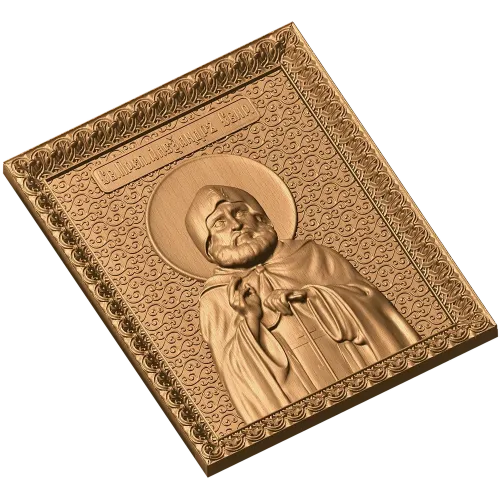 Резная деревянная икона Святитель Александр Свирский - панно из массива