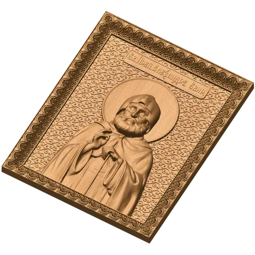 Резная деревянная икона Святитель Александр Свирский - панно из массива