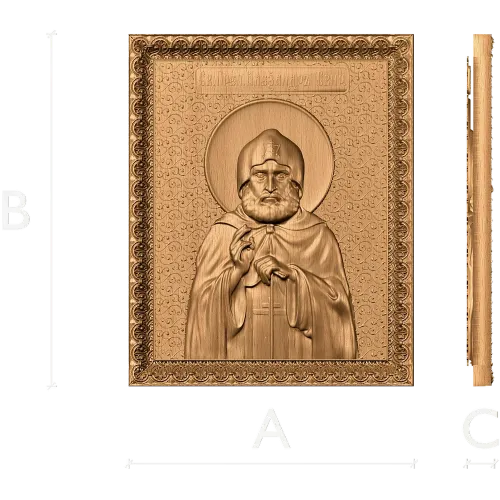 Резная деревянная икона Святитель Александр Свирский - панно из массива