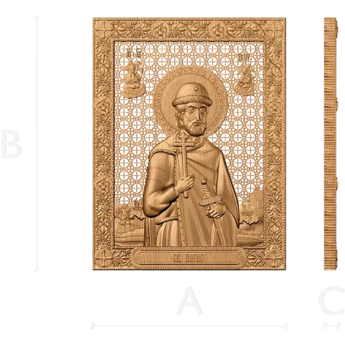 Резная деревянная икона «Святой Борис» - панно из дуба, бука, ясеня