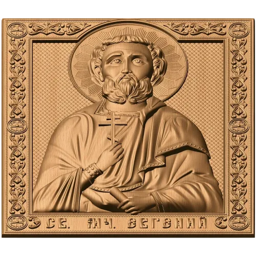 Икона Святой Евгений - резной деревянный барельеф