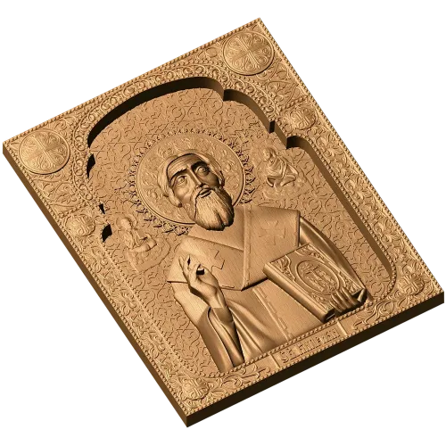 Резная деревянная икона Святого Киприана из массива