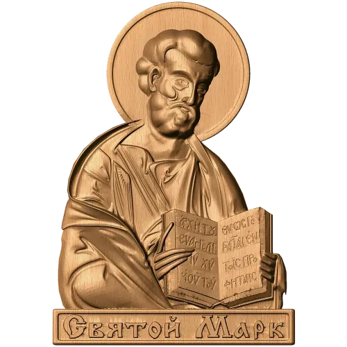 Резная икона Святой Марк - деревянное панно высокого рельефа
