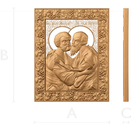Резная икона «Святые Павел и Пётр» - панно из массива дерева