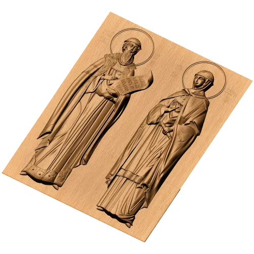 Резное панно «Святой Пётр и Святая Феврония» - деревянная икона в барельефе