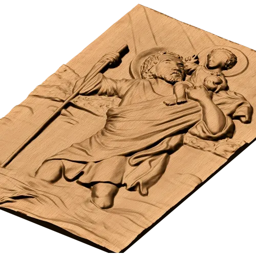 Резная панель «Святой Христофор» из массива дуба, бука или ясеня