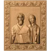 Резная деревянная икона «Священномученик Киприан и мученица Иустина»