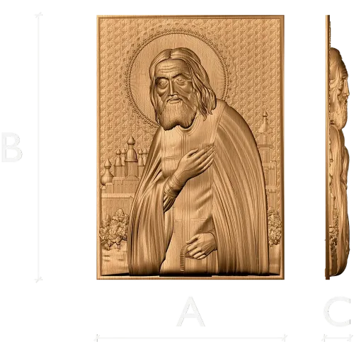Икона Серафим Саровский - резной деревянный барельеф