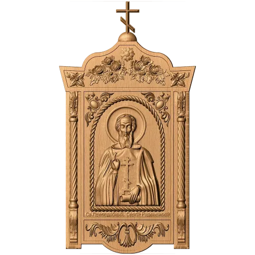 Резная икона Сергий Радонежский - деревянный декор для интерьера