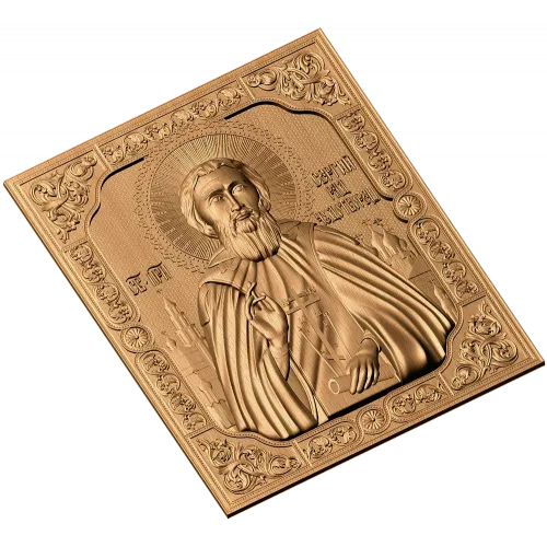 Икона Сергий Радонежский - резной деревянный барельеф