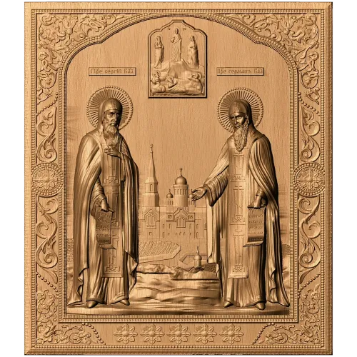 Икона «Сергий и Герман» - резной деревянный декор
