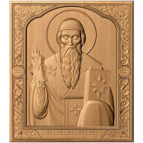 Икона «Спиридон Тримифунтский» - резной деревянный барельеф