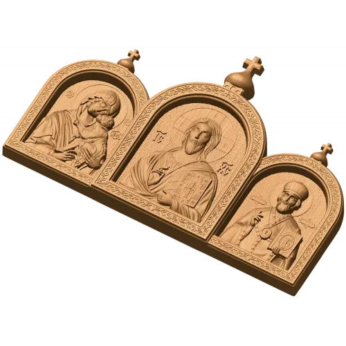 Резной триптих с иконой Христа, Богородицы и Николая
