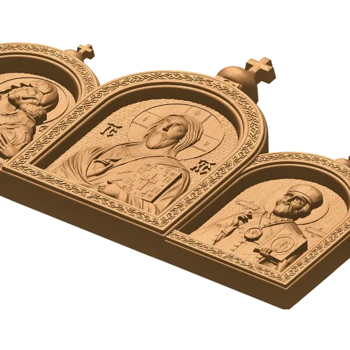 Резной триптих с иконой Христа, Богородицы и Николая