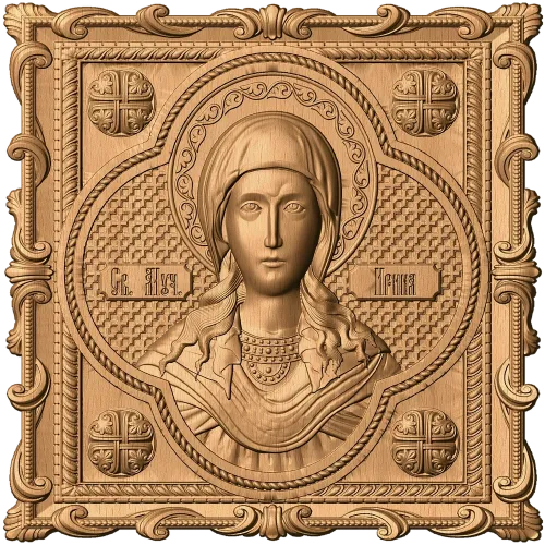 Икона мученицы Ирины - резная деревянная панель