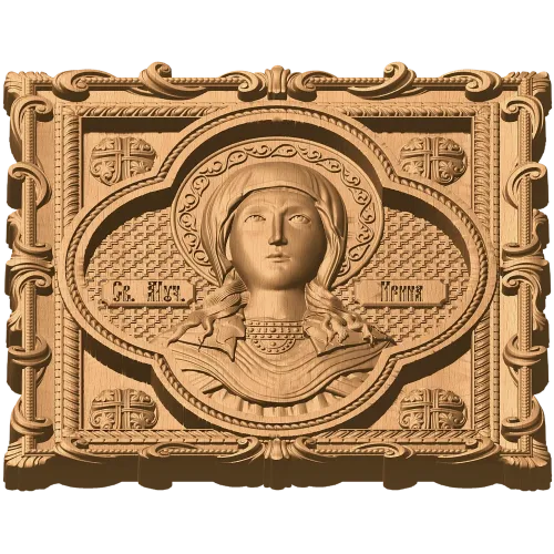 Икона мученицы Ирины - резная деревянная панель
