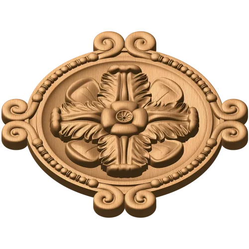 Резная круглая розетка с цветочным крестом из дерева