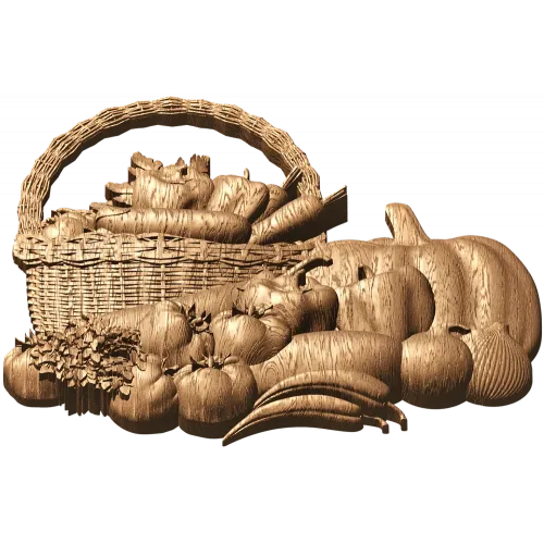 Корзина с овощами - резное панно из дуба, бука или ясеня