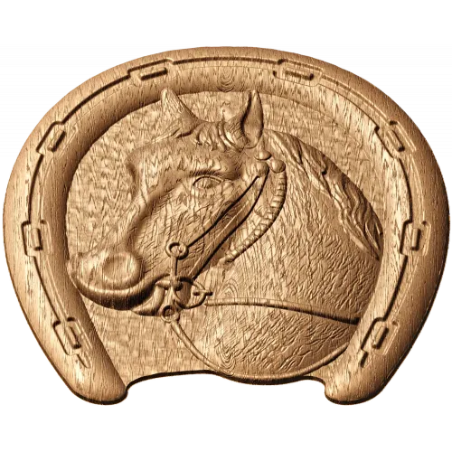 Подкова с барельефом коня - резной деревянный декор