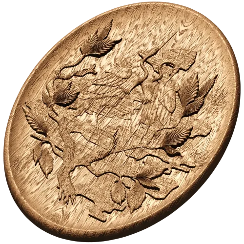 Овальное резное панно «Страусы на ветвях» - деревянный декор из массива