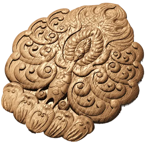 Резное панно «Пробуждение Феникса» - резной деревянный декор из дуба