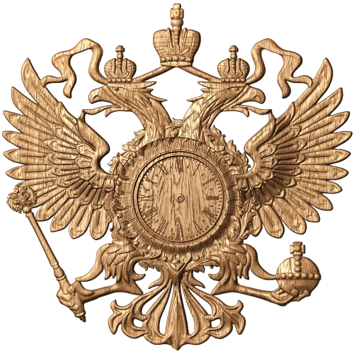 Резной герб-часы из дерева - настенный деревянный декор