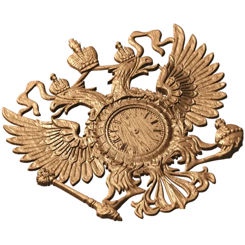 Резной герб-часы из дерева - настенный деревянный декор