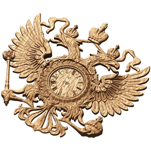 Резной герб-часы из дерева - настенный деревянный декор
