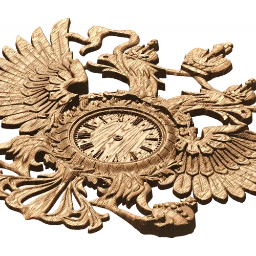 Резной герб-часы из дерева - настенный деревянный декор