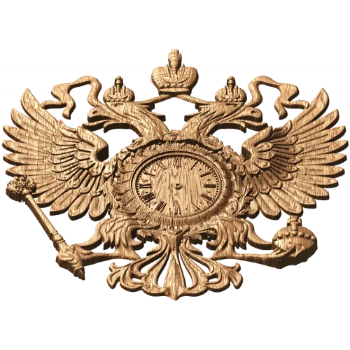 Резной герб-часы из дерева - настенный деревянный декор