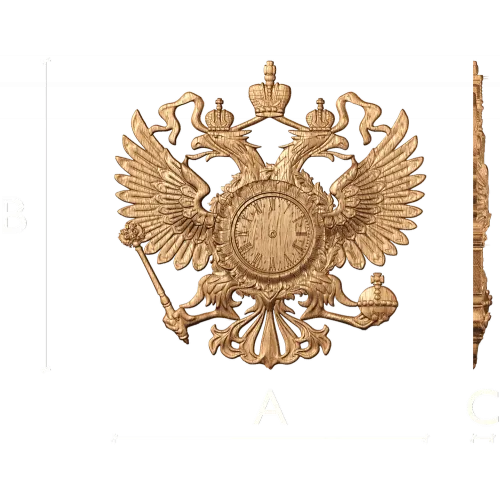 Резной герб-часы из дерева - настенный деревянный декор