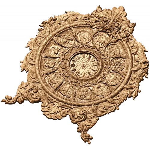 Зодиакальные резные часы из дерева - барочный медальон