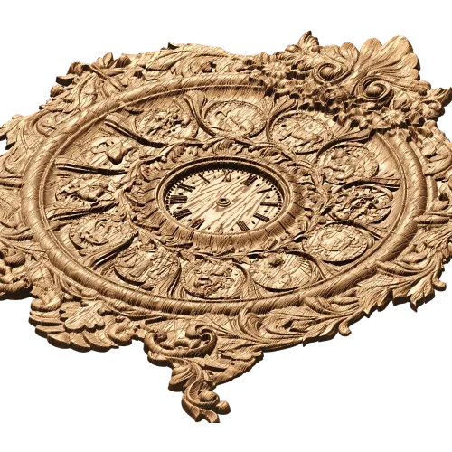 Зодиакальные резные часы из дерева - барочный медальон