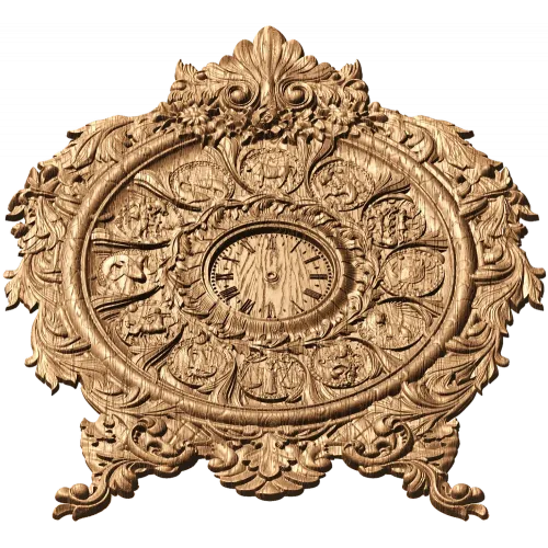 Зодиакальные резные часы из дерева - барочный медальон