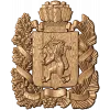 Герб Красноярска - резной деревянный щит в рельефе