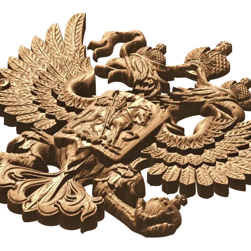 Герб Российской Федерации - резной деревянный барельеф