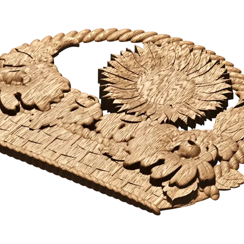 Цветочная корзинка - резной деревянный декор с подсолнухом