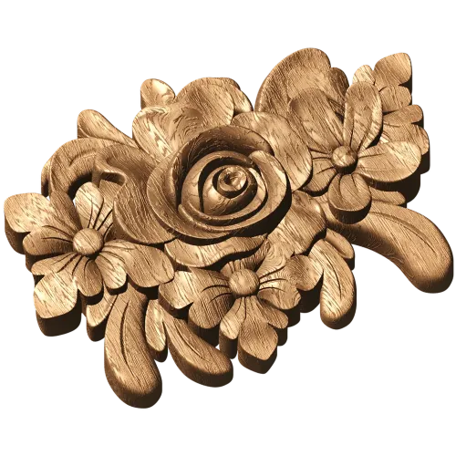 Рельефный цветочный декор - букет с розой, резной деревянный элемент