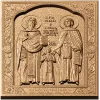 Икона святых Рафаила, Николая и Ирины - резной деревянный барельеф