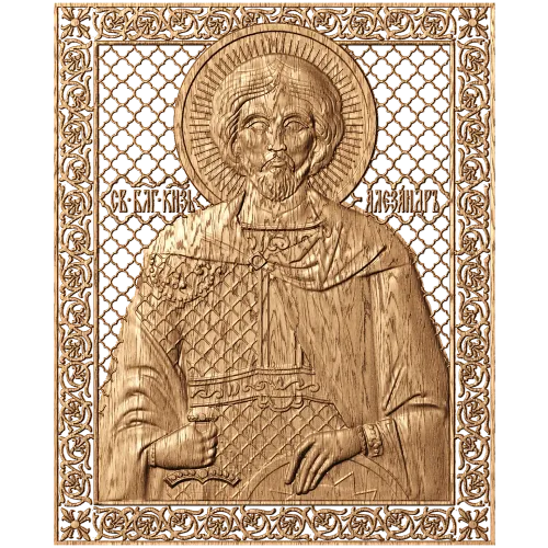 Рельефная икона «Александр Невский» - резной деревянный декор из массива