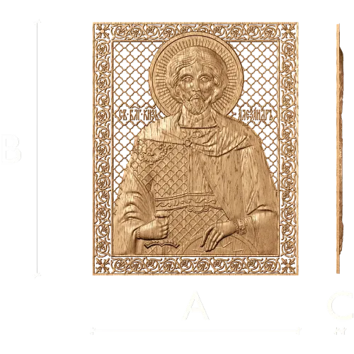 Рельефная икона «Александр Невский» - резной деревянный декор из массива