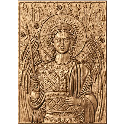 Архангел Михаил - резная деревянная икона, панель из дуба/бука/ясеня